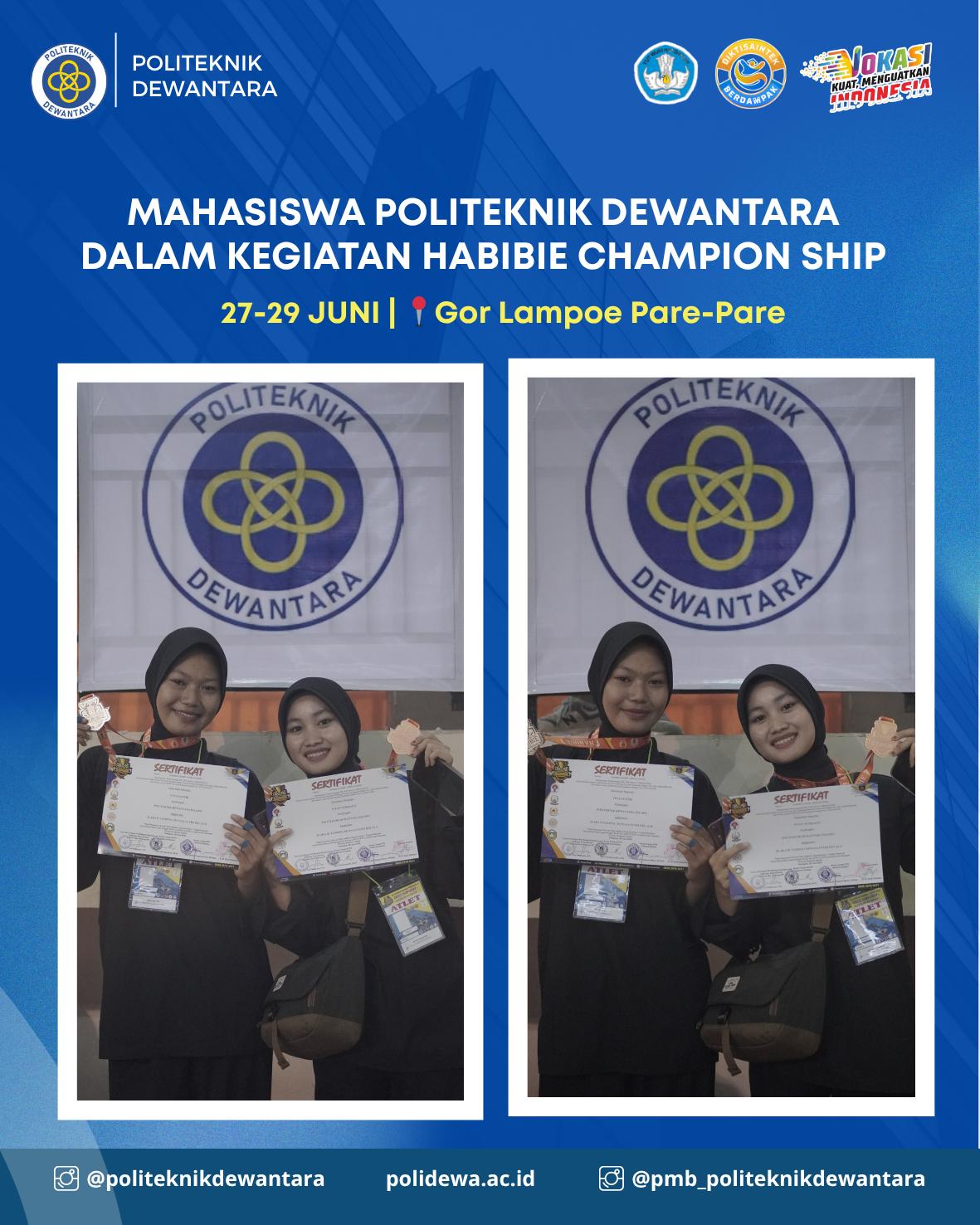Mahasiswa Politeknik Dewantara Raih Prestasi di Habibie Championship 1 Piala Kemenpora Mahasiswa Politeknik Dewantara Raih Prestasi di Habibie Championship 1 Piala Kemenpora